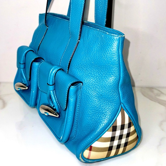 Auth RARE BURBERRY Blue Leather bag - Picture 4 of 13